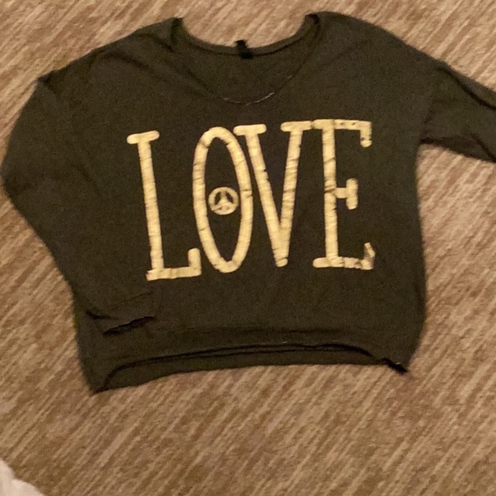 Top army green w gold print lettering